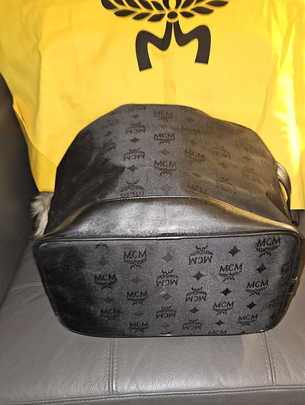 MCM Black Monogram Drawstring Bucket Shoulder Bag - Picture 2 of 5